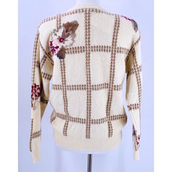 NEW/NOS Vintage 90's Ivory Floral Lambswool Angora Grandma Sweater M - Picture 5 of 6